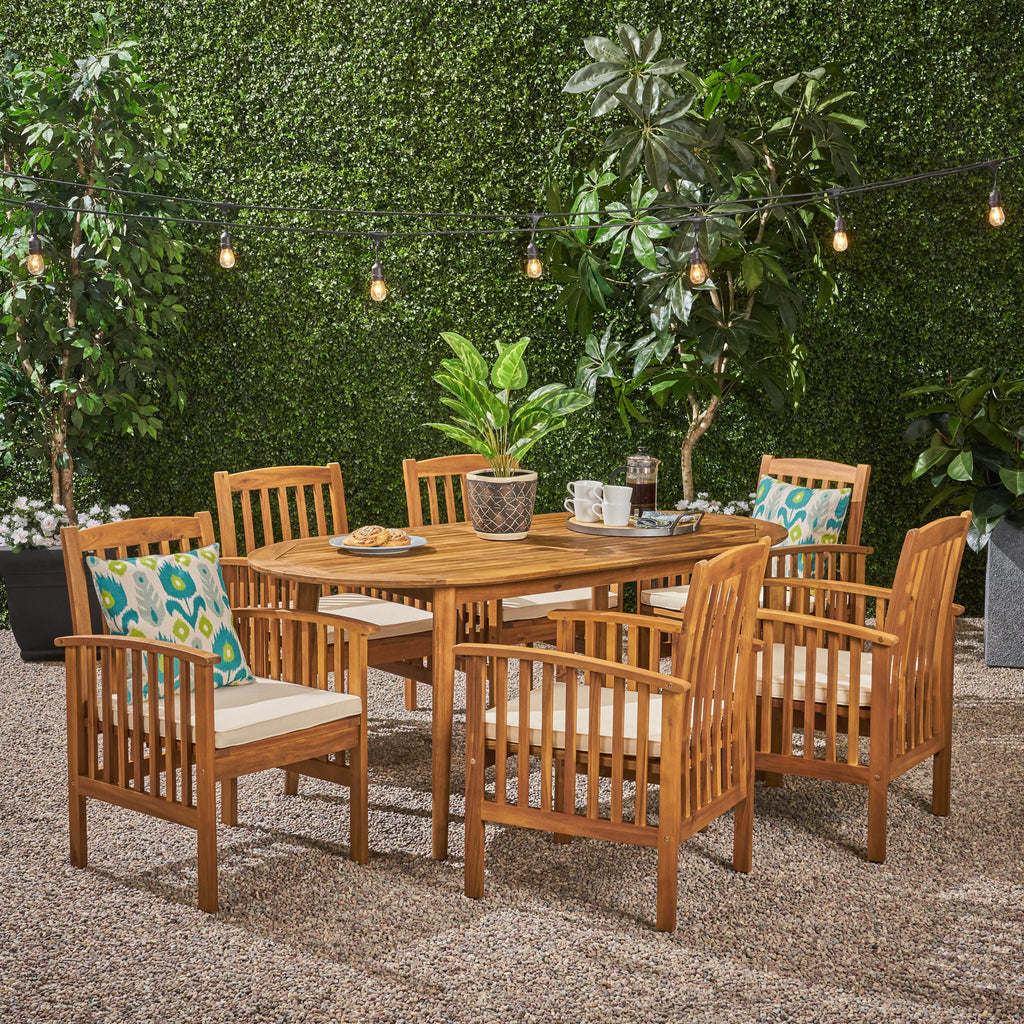 6-Seater Acacia Dining Set with Oval Table T137