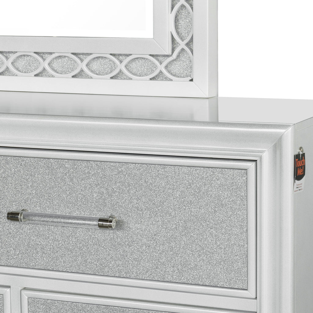 Queen 4-Piece Bedroom Set with LED Lights, Tufted Bed, Dresser, Mirror, and Nightstand in Pearlized White O6467