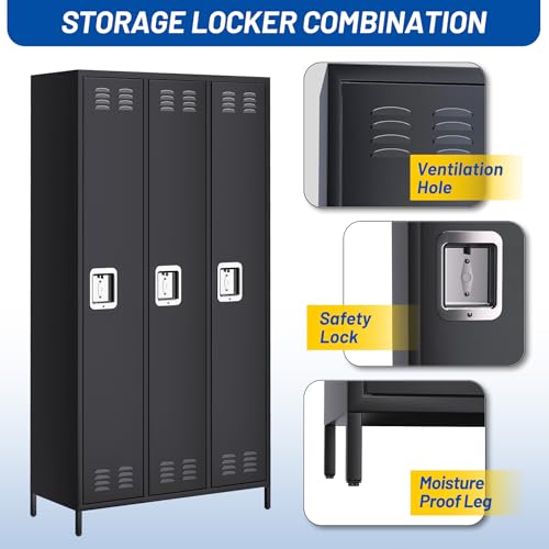 9 Door Metal Storage Cabinet with 27 Hooks and 9 Shelves, Black R540