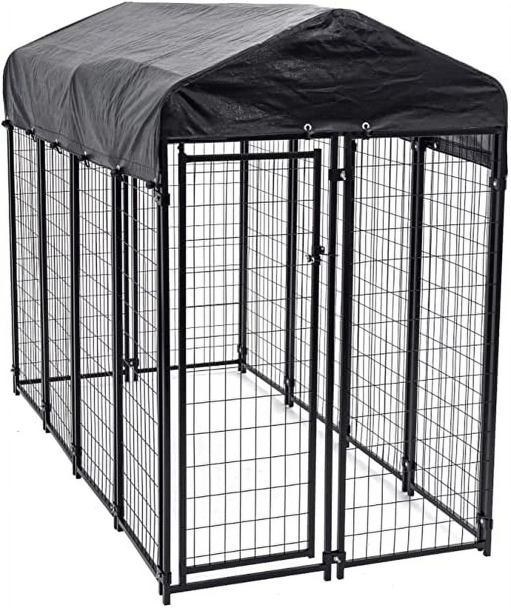 8ft x 4ft x 6ft Black Outdoor Dog Kennel with Cover V30774