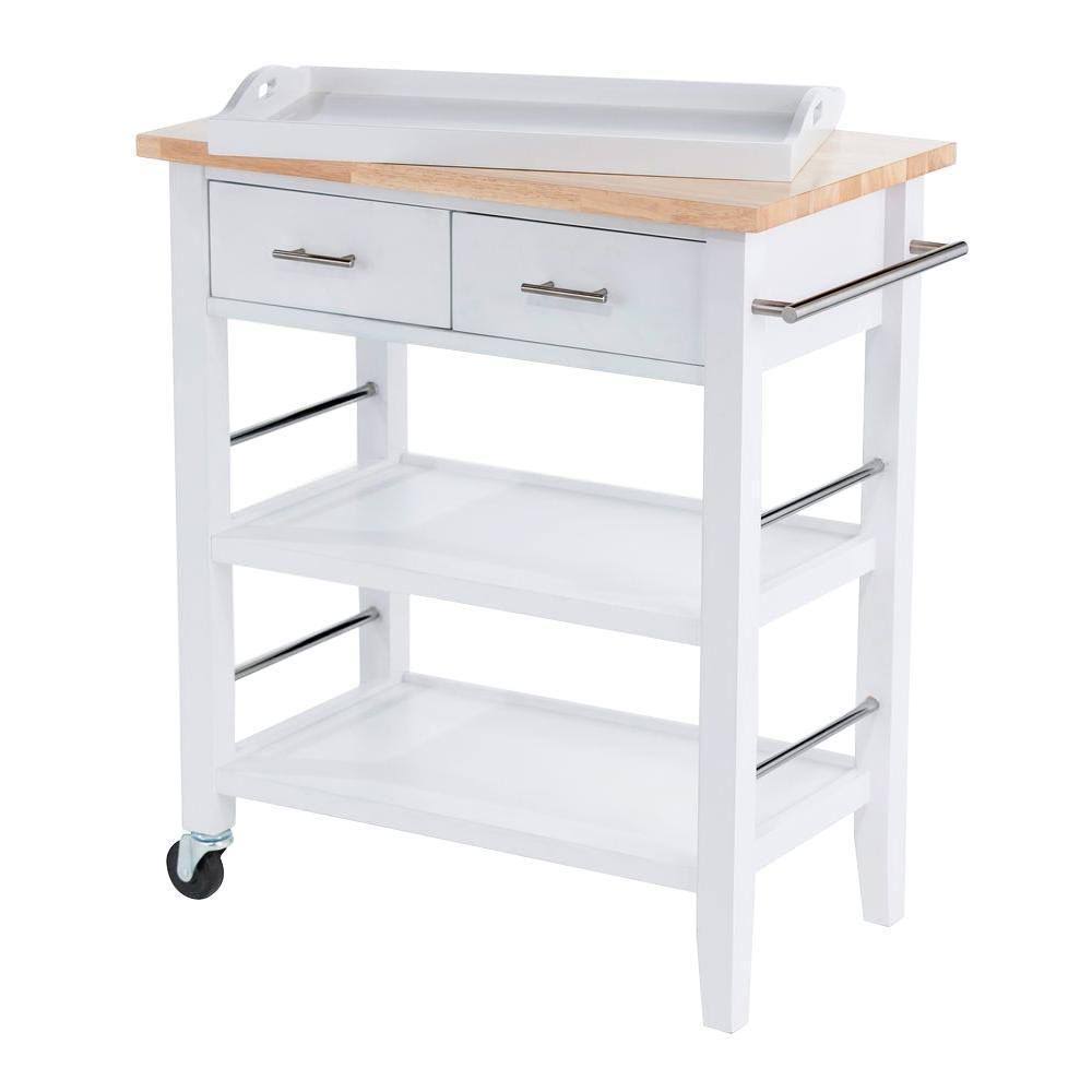 White Wood Kitchen Cart with Drawers K75021