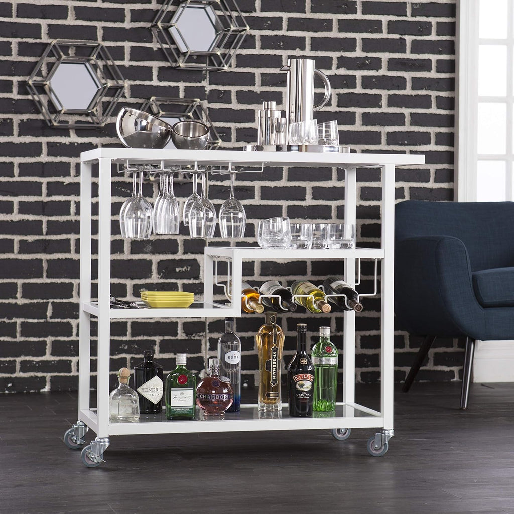 White Bar Cart with Wheels C52594