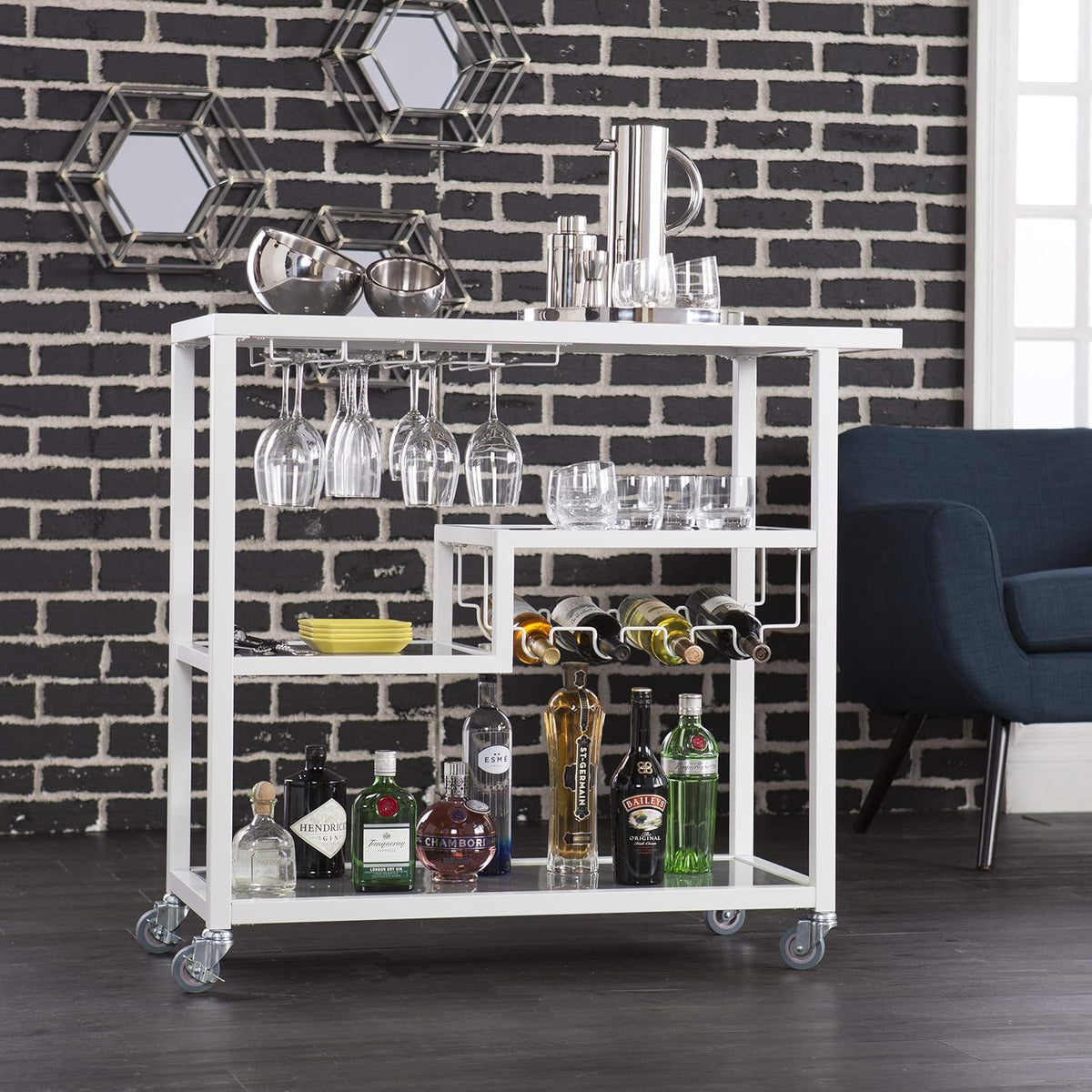 White Bar Cart with Wheels C52594