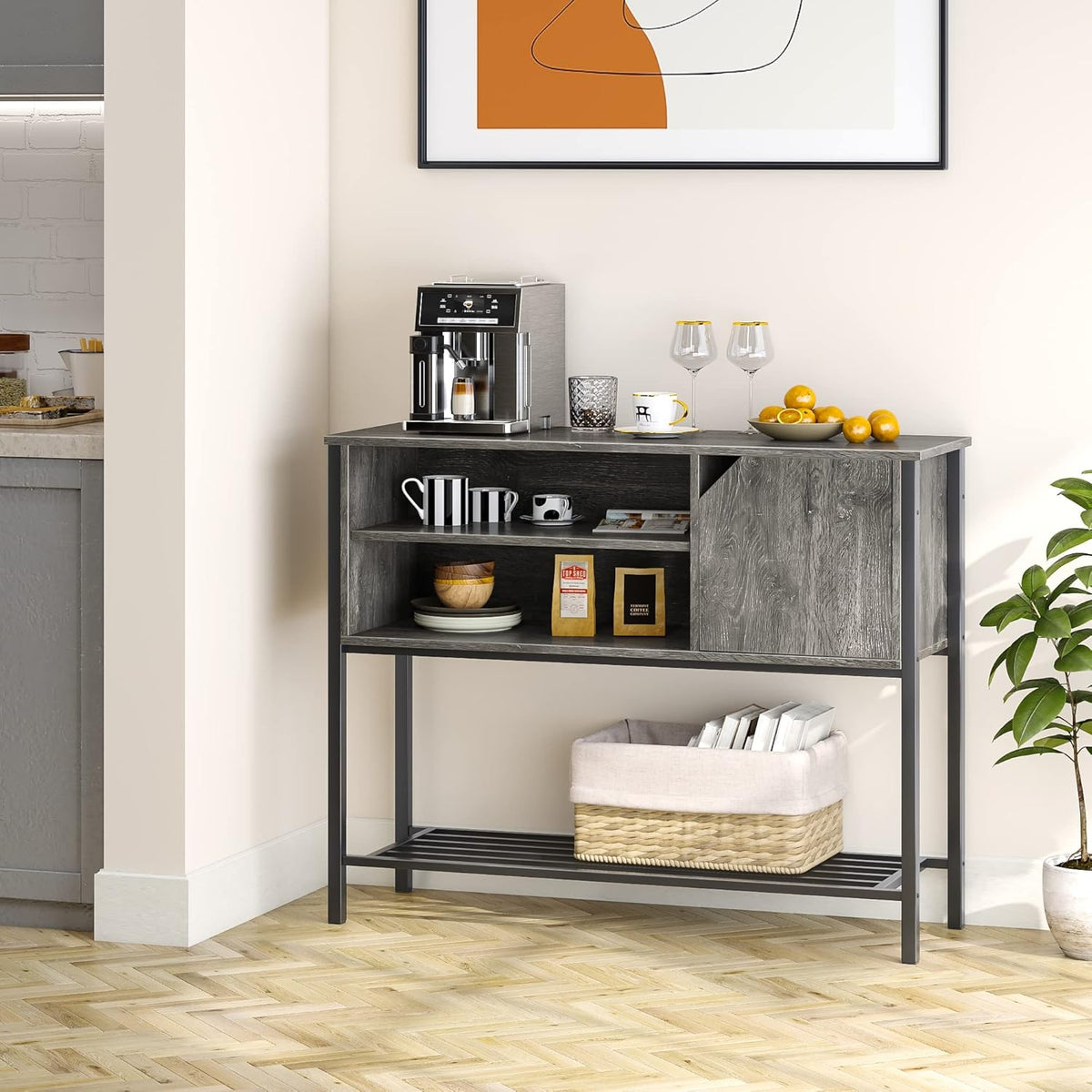 Rustic Brown Kitchen Sideboard with Adjustable Shelves Q8570
