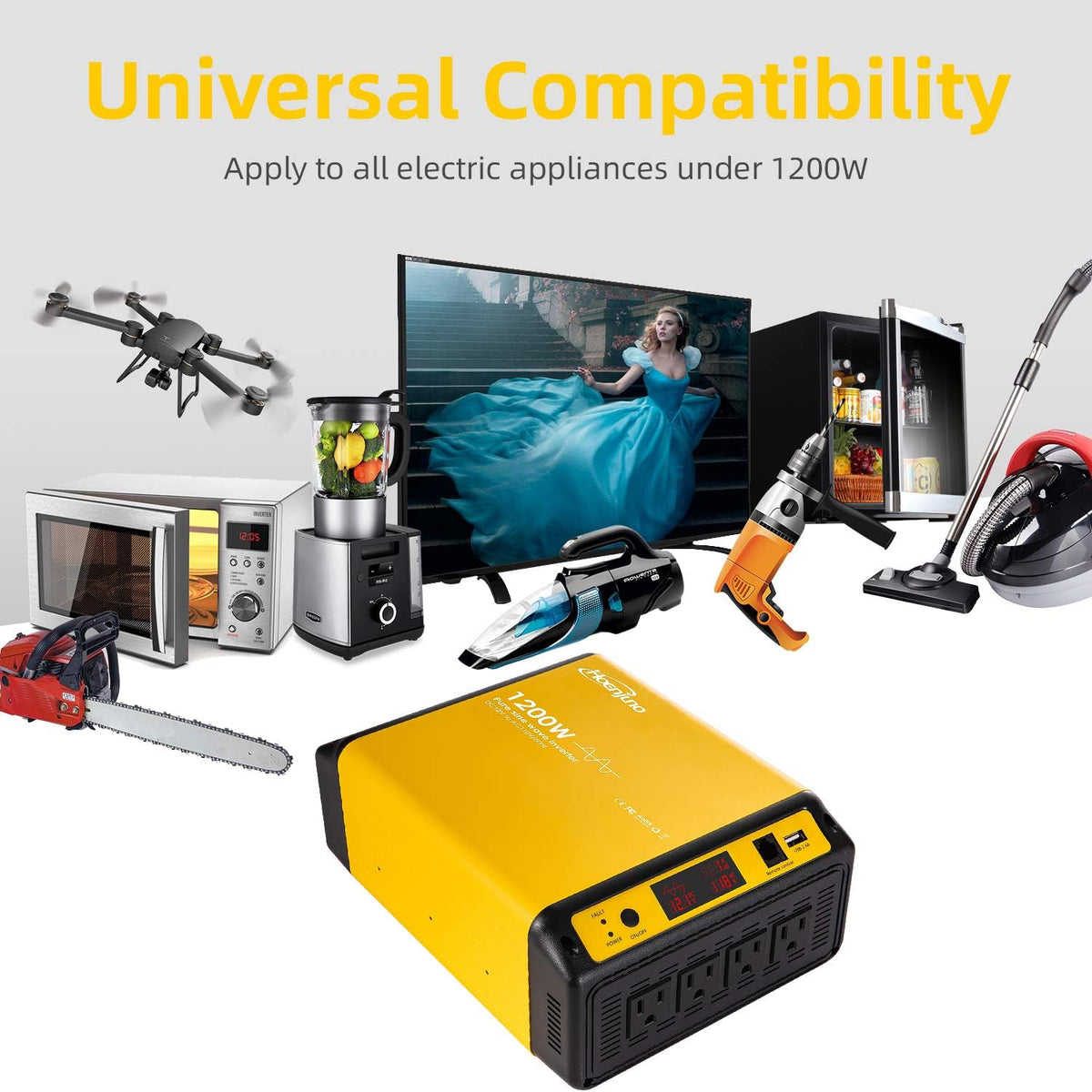 1200W Pure Sine Wave Inverter 12V to 110-120V Q15386