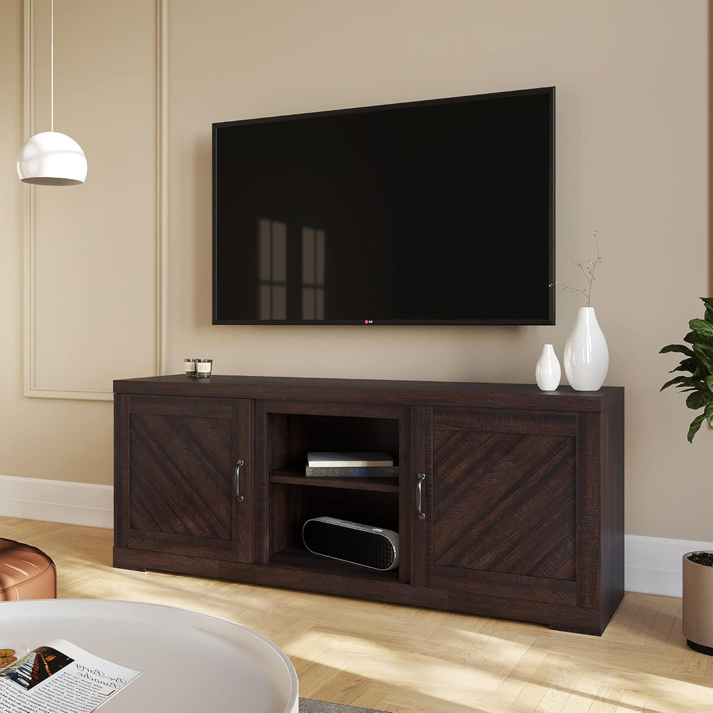 Farmhouse Electric Fireplace TV Stand with Storage Cabinets H363