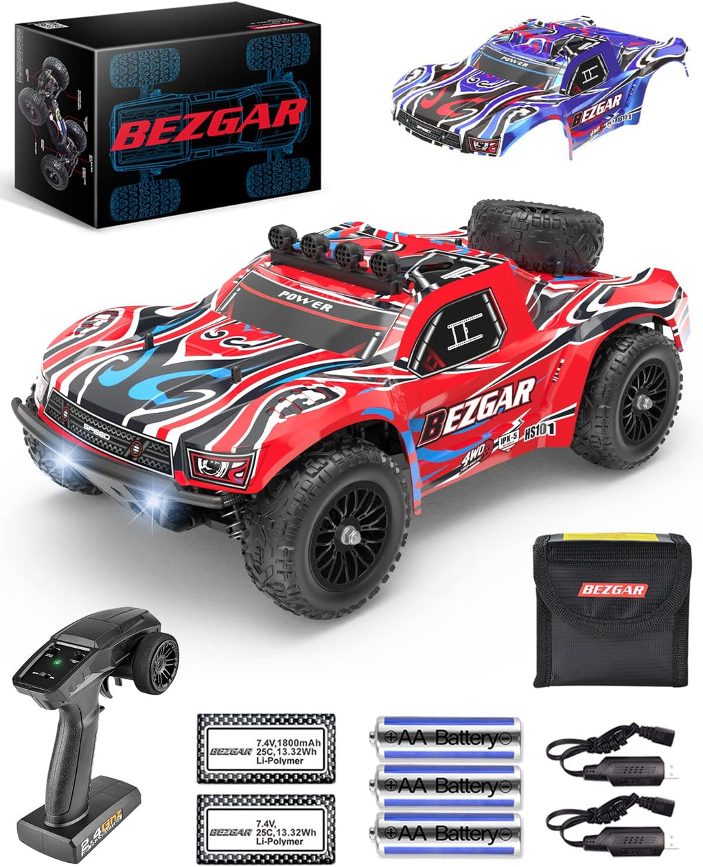 1:10 Scale 4WD Remote Control Monster Truck with 2 Rechargeable Batteries X463983