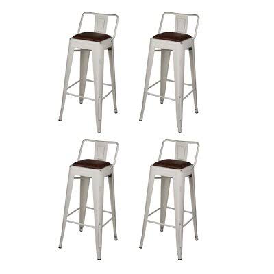 Antique Red Low Back Metal Stool with PU Leather Seat Set of 4 C35354
