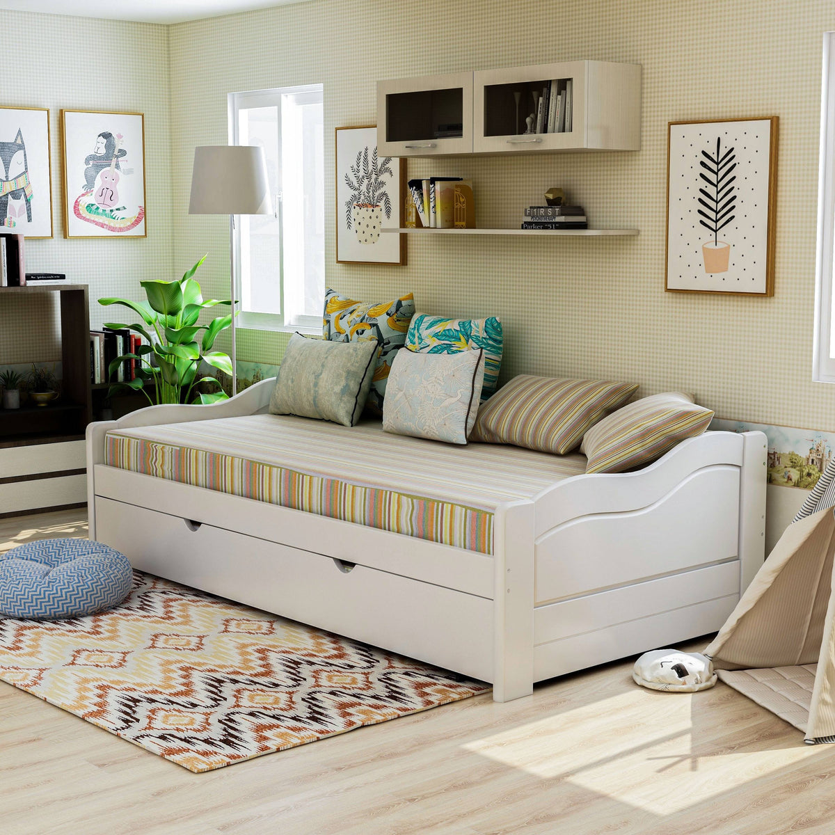 Brown Twin Wooden Daybed with Trundle S58707