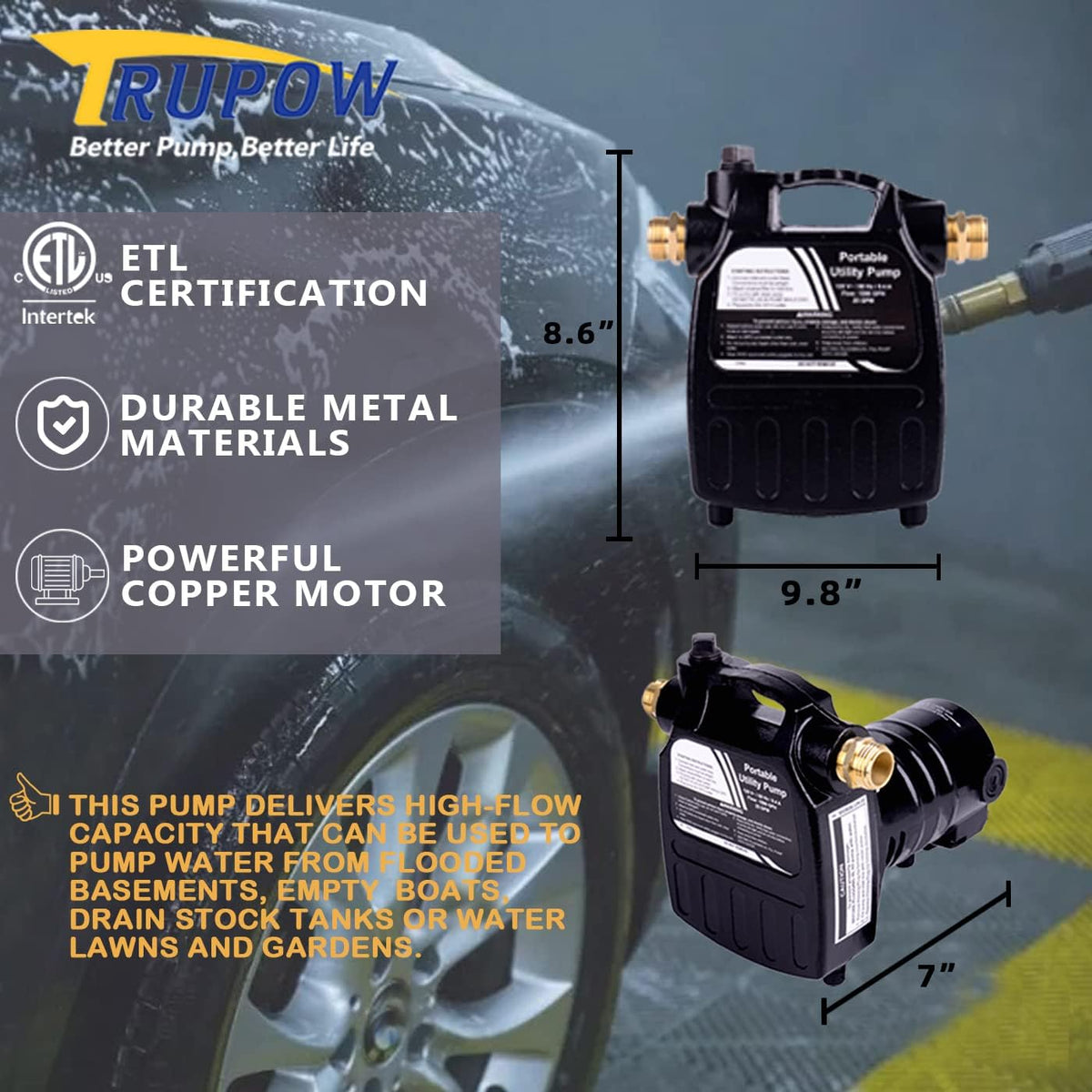1/2HP 1450GPH Cast Iron Portable Electric Water Pump I31702
