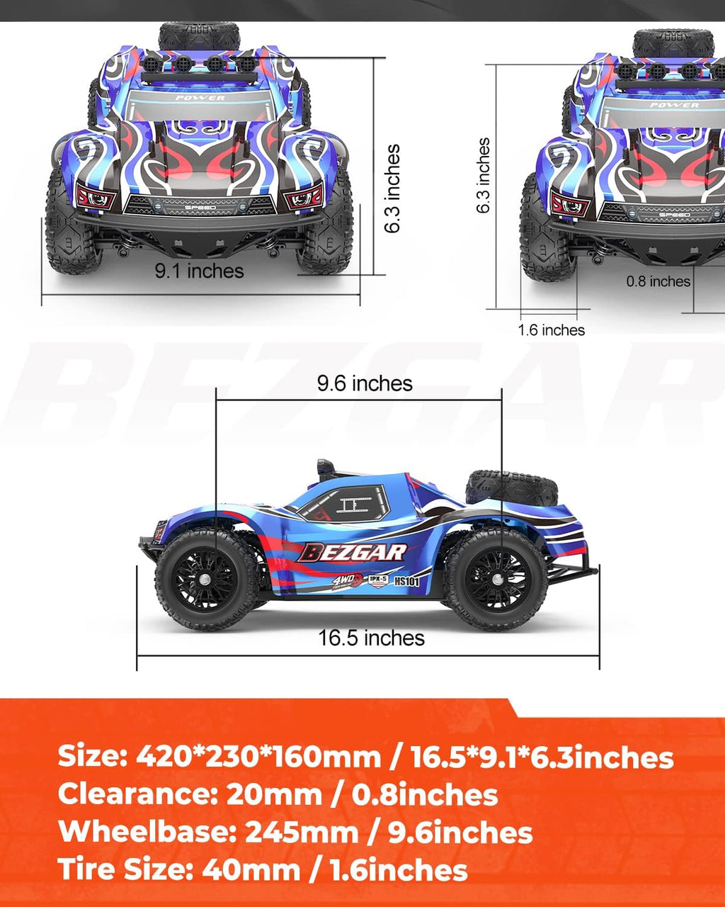 1:10 Scale 4WD Remote Control Monster Truck with 2 Rechargeable Batteries X463983
