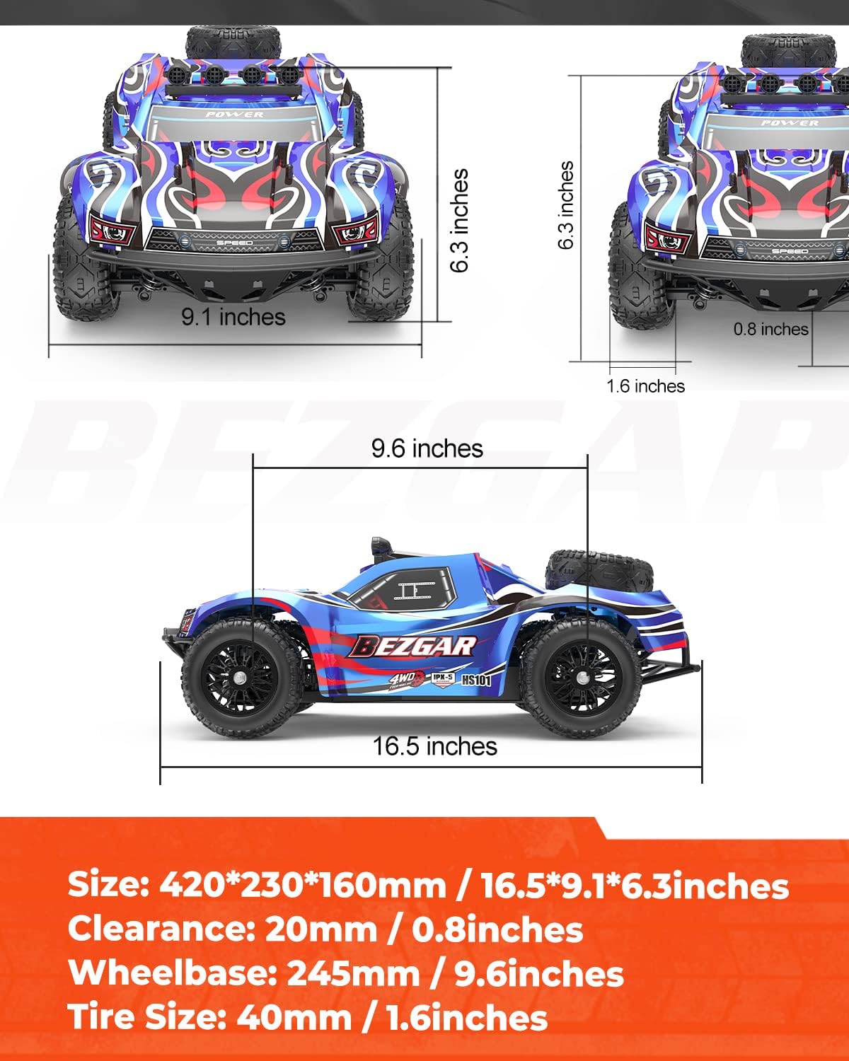 1:10 Scale 4WD Remote Control Monster Truck with 2 Rechargeable Batteries X463983