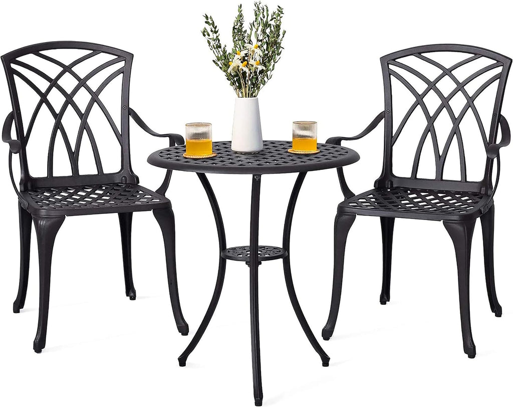 3 Piece Cast Aluminum Patio Bistro Set with Umbrella Hole U62789