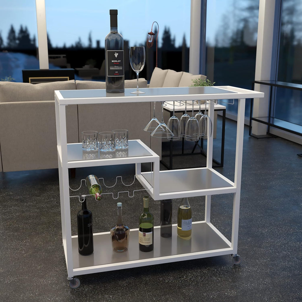 White Bar Cart with Wheels C52594
