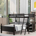 Twin Over Full Wood Loft Bunk Bed with Cabinet, Ladders, Shelves and Safety Rail U315909