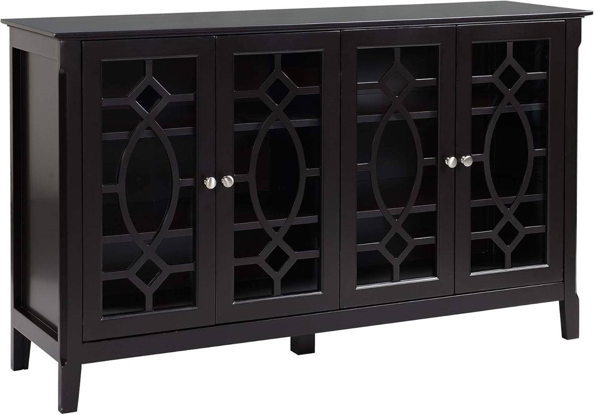 Espresso Wood Sideboard Buffet Cabinet with 4 Glass Doors F39688