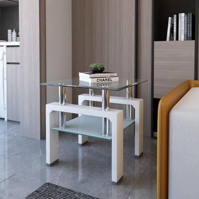 Glass Top End Table with Storage White X504