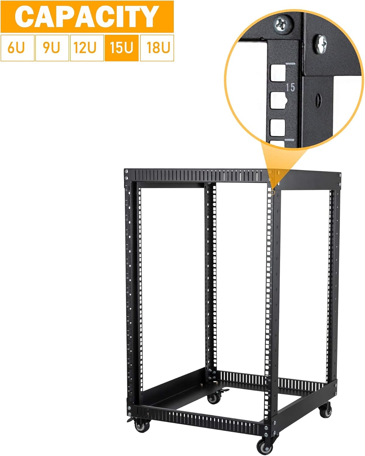 9U Open Frame Server Rack with Casters Black J218269