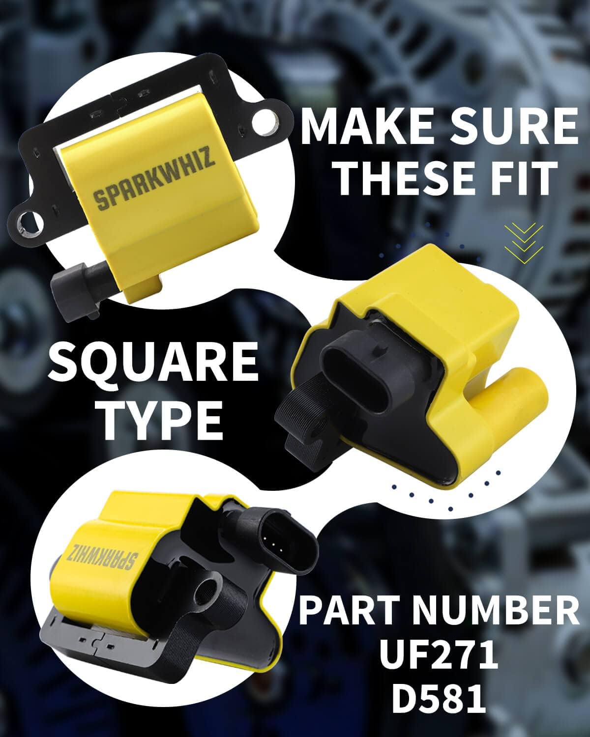 Square Ignition Coil Pack of 8 with 8mm Spark Plug Wires D9596