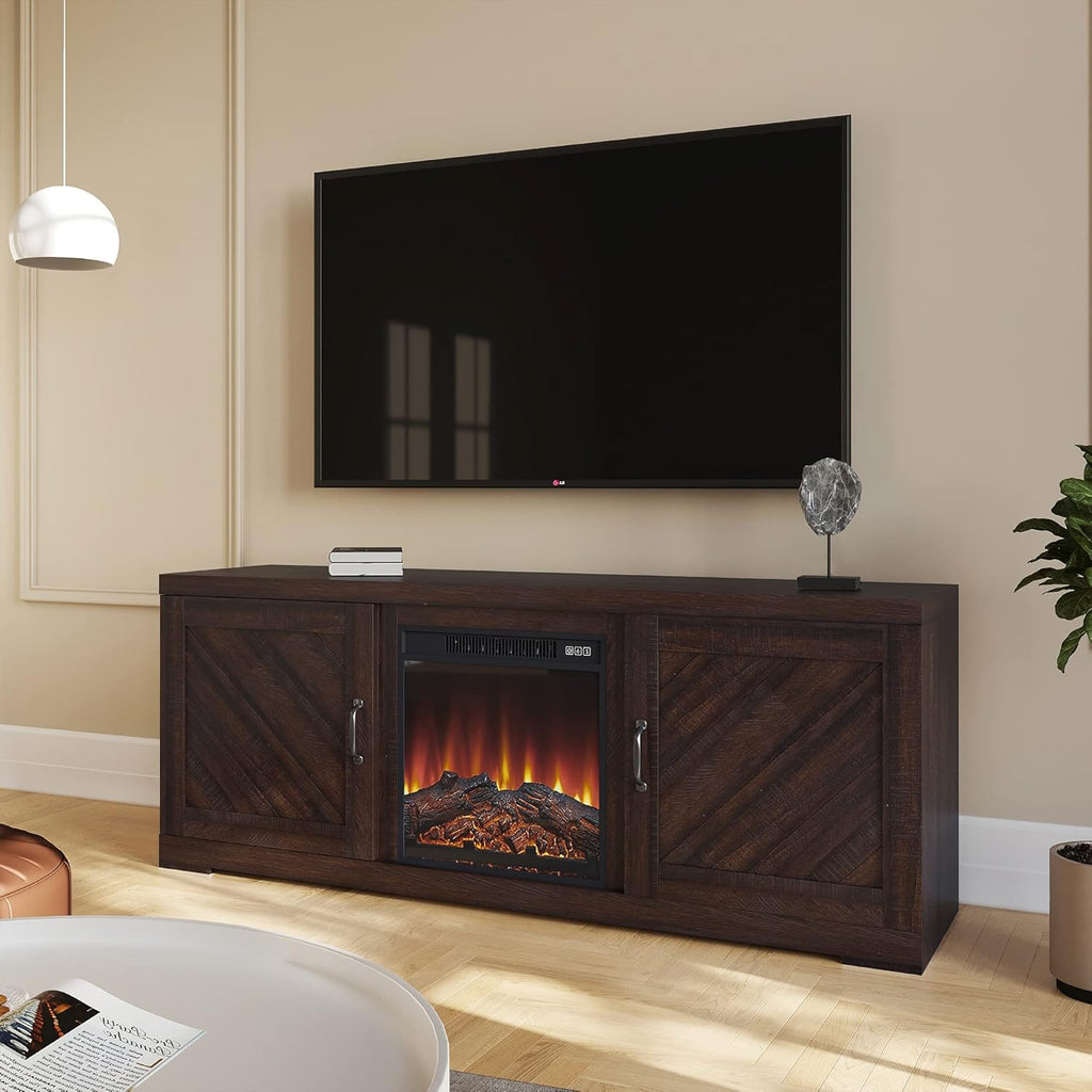 Farmhouse Electric Fireplace TV Stand with Storage Cabinets H363