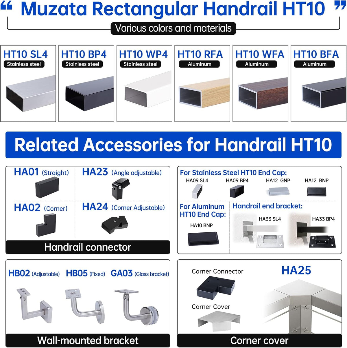 Handrail Connector 400mm Internal Spline POM Rectangular Stainless Steel Aluminum Black C88679