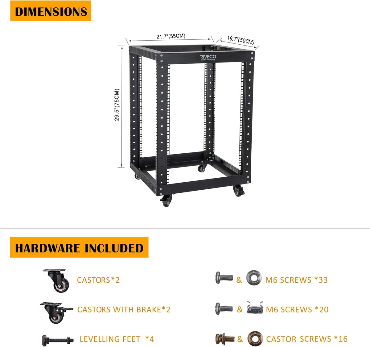 9U Open Frame Server Rack with Casters Black J218269