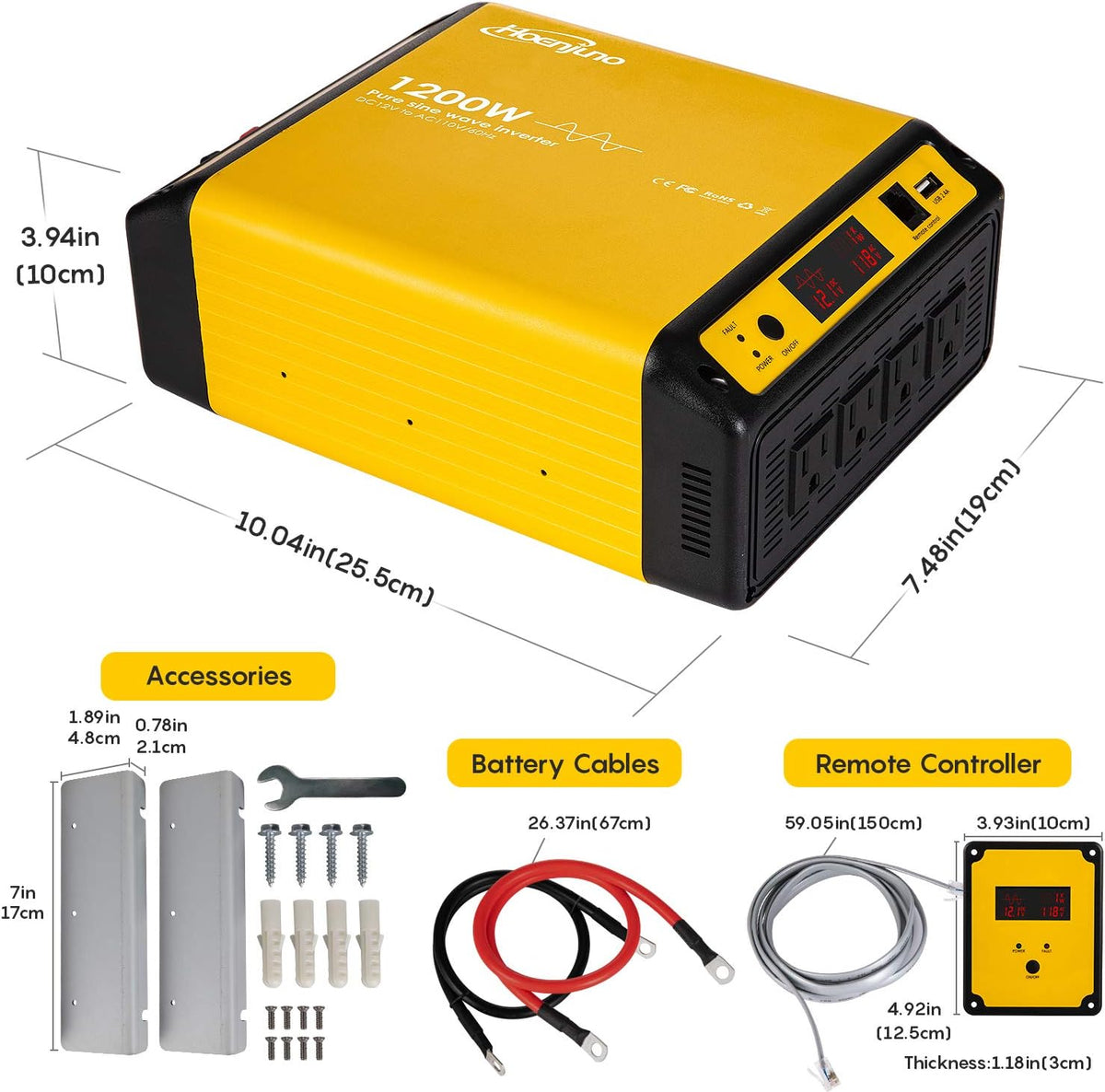 1200W Pure Sine Wave Inverter 12V to 110-120V Q15386