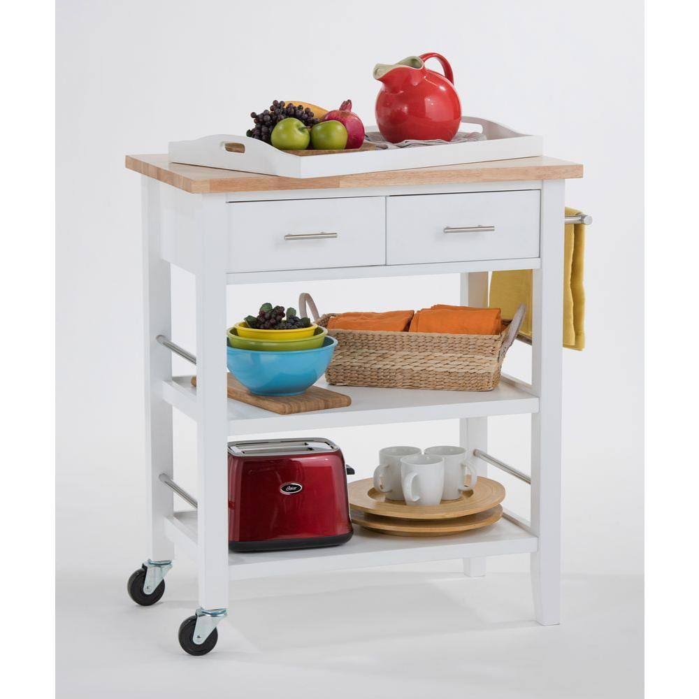 White Wood Kitchen Cart with Drawers K75021