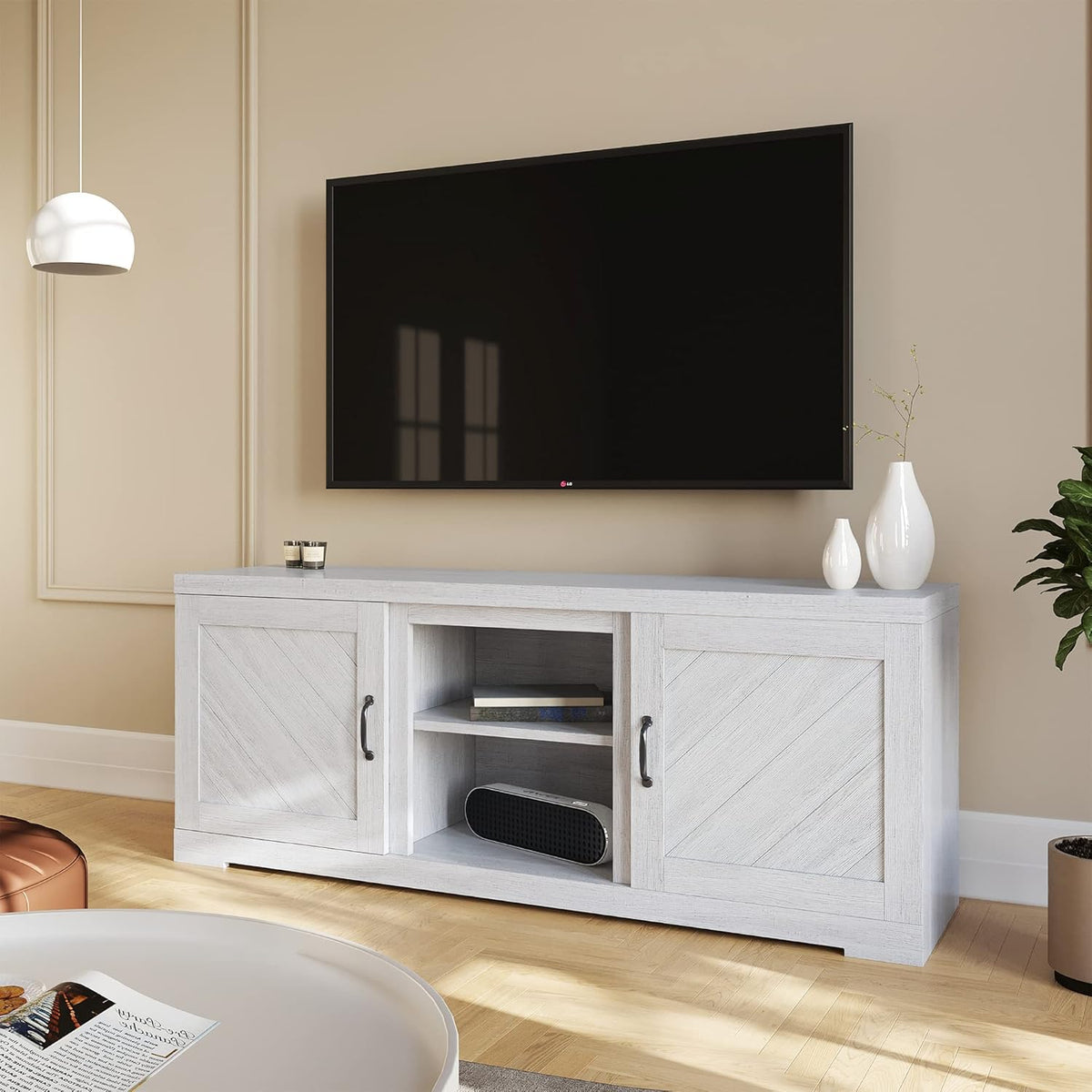 Farmhouse Electric Fireplace TV Stand with Storage Cabinets H363