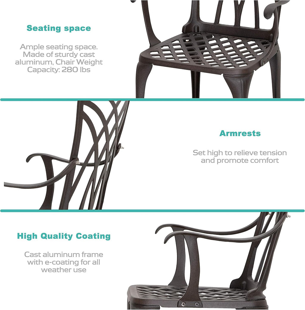 3 Piece Cast Aluminum Patio Bistro Set with Umbrella Hole U62789