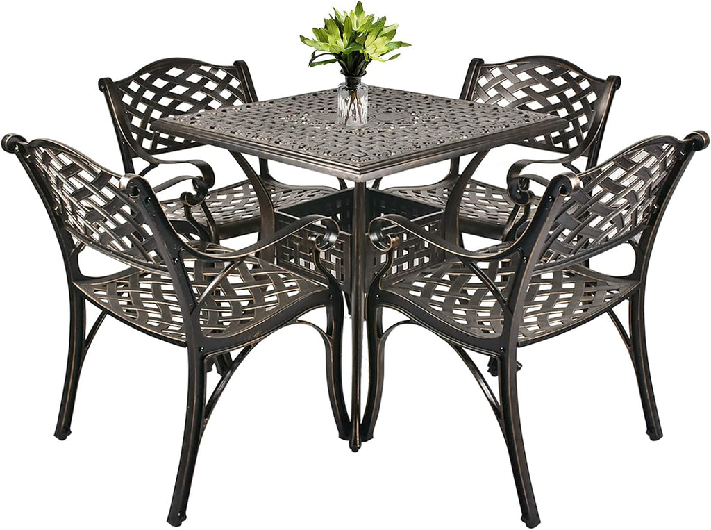 5-Piece Cast Aluminum Patio Dining Set with Square Table and 4 Chairs A571