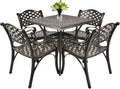 5-Piece Cast Aluminum Patio Dining Set with Square Table and 4 Chairs A571