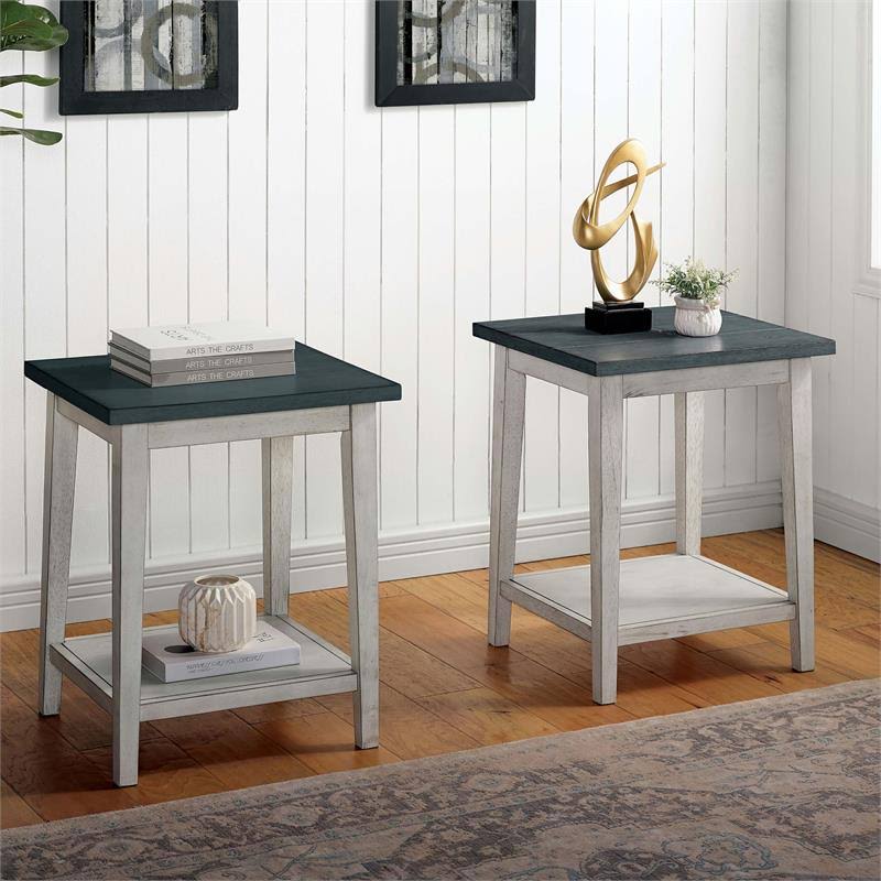 Blue Wood 1-Shelf Side Table Set of 2 M57286