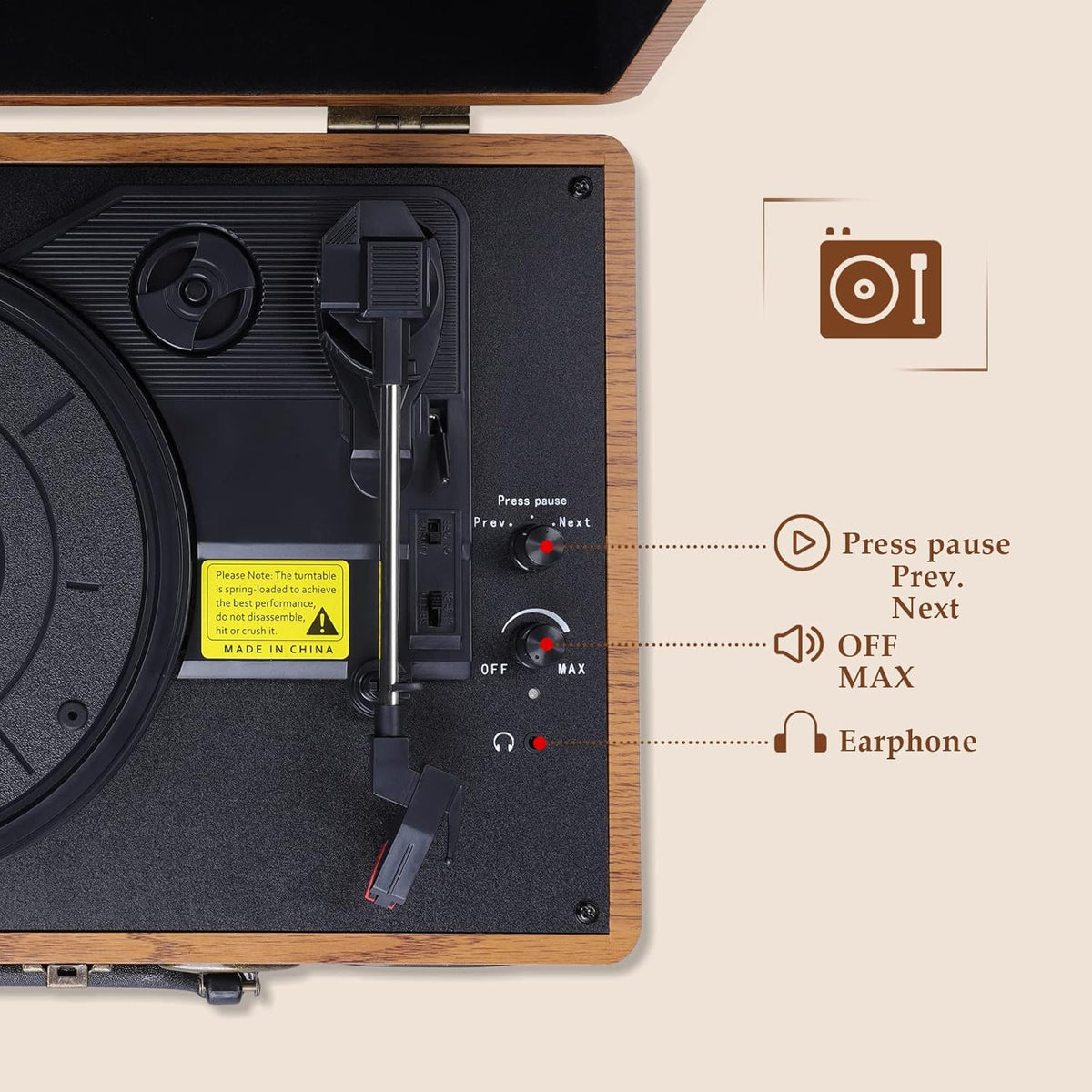 Vintage 3-Speed Bluetooth Turntable with Speaker F5802