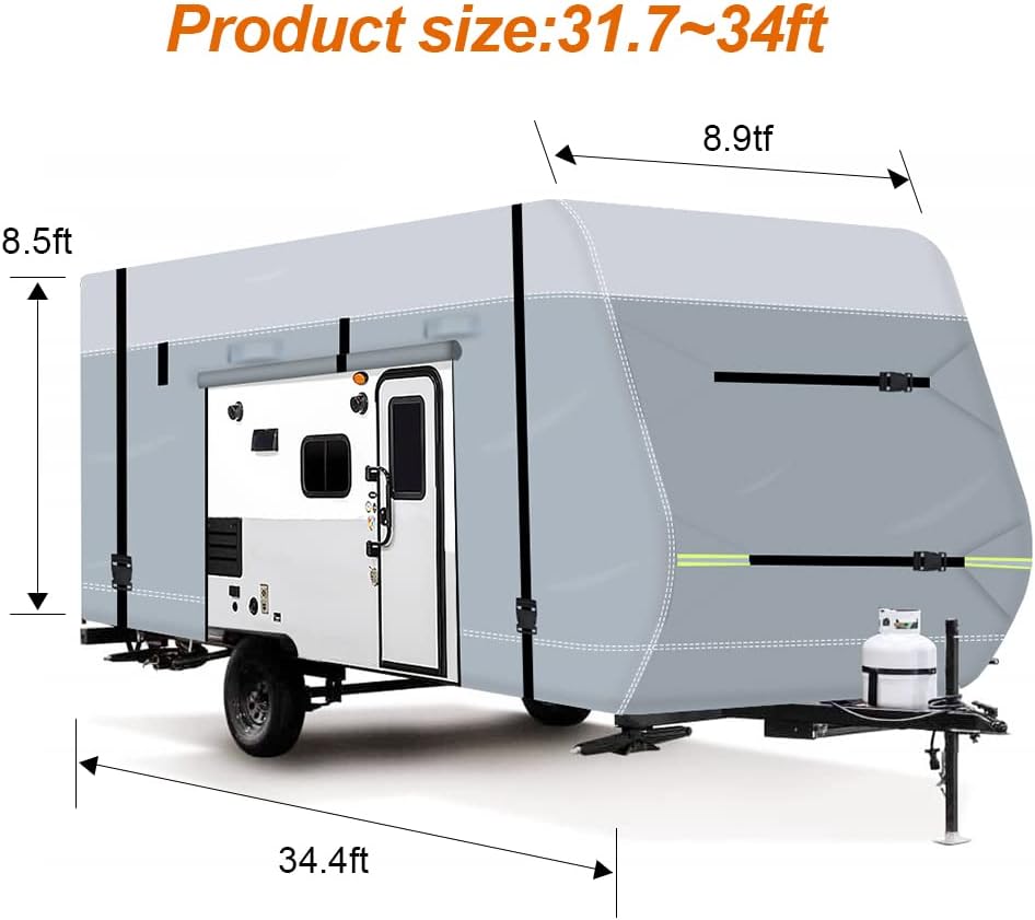 600D Waterproof Oxford Travel Trailer RV Cover 28'7''-31'6'' with Tire Cover G8806