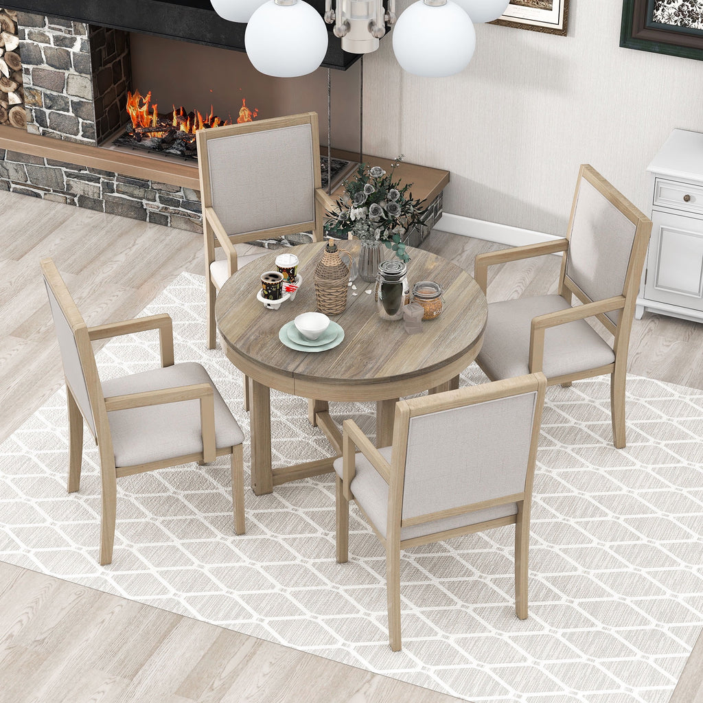 5-Piece Extendable Wood Dining Table Set with 4 Upholstered Chairs C179