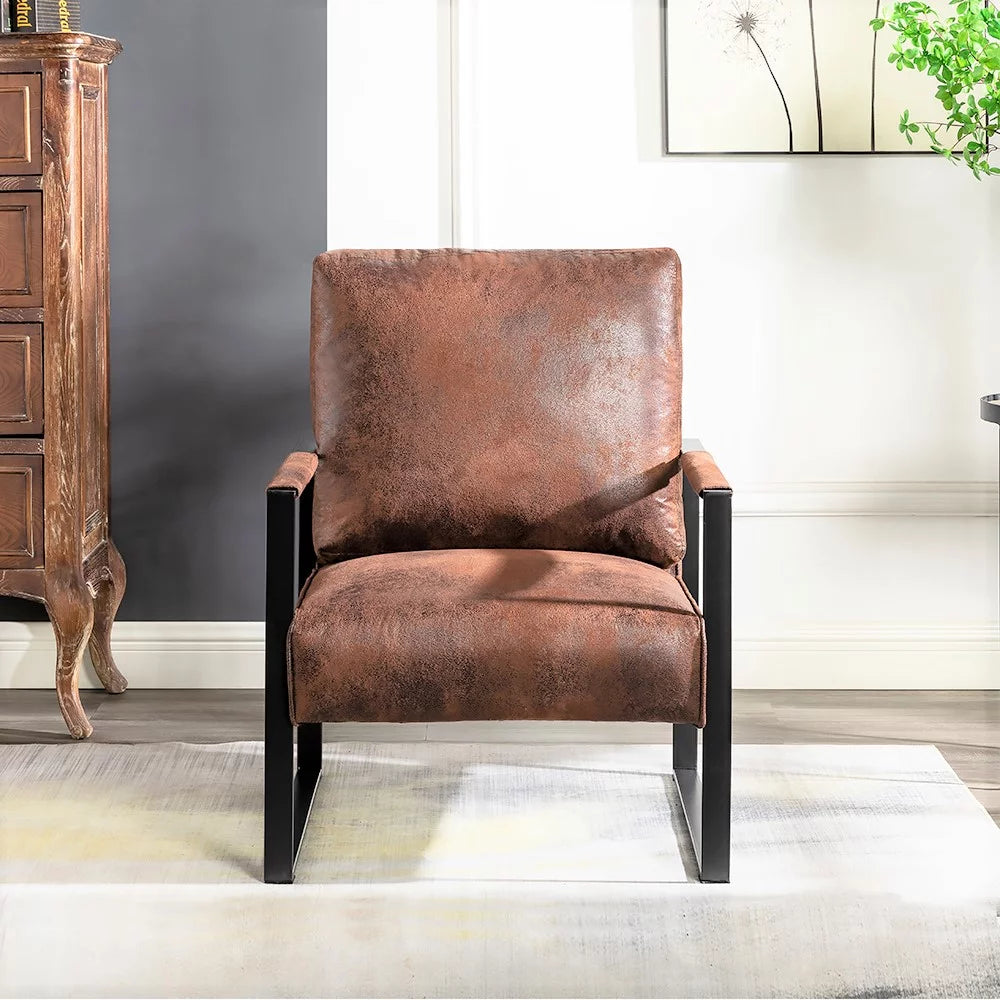 Brown PU Microfiber Upholstery Metal Arms Chair B920462