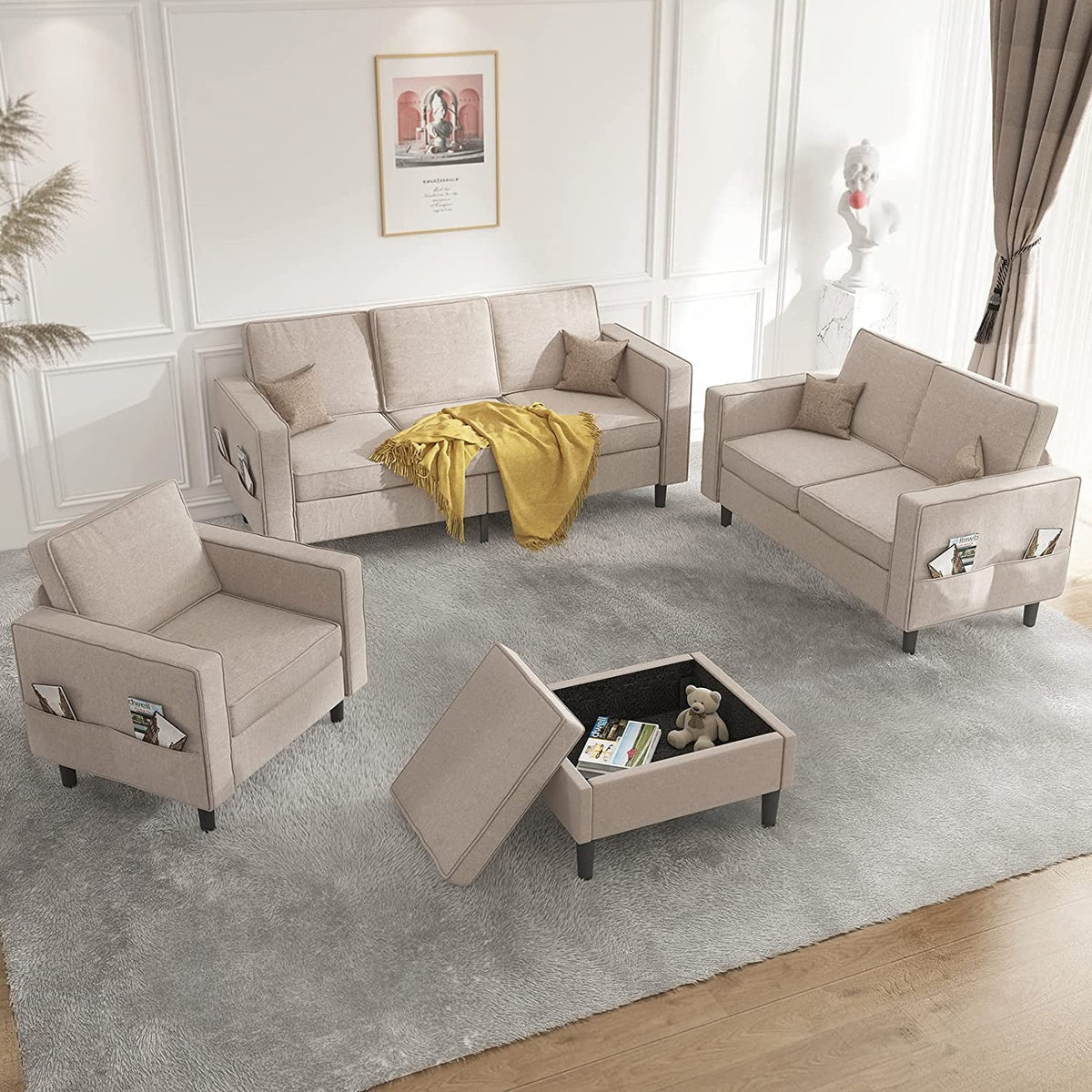 Convertible Sectional Sofa Couch with Storage Ottoman H5345