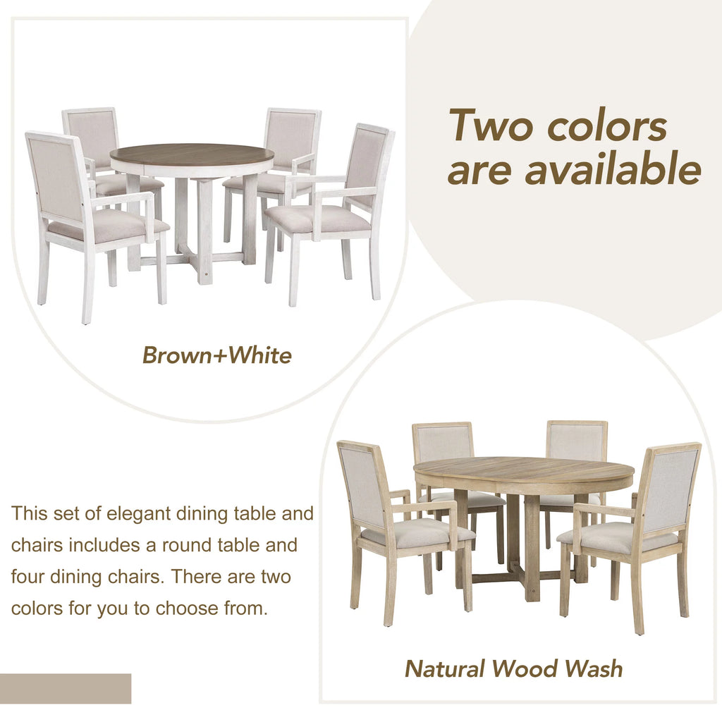 5-Piece Extendable Wood Dining Table Set with 4 Upholstered Chairs C179