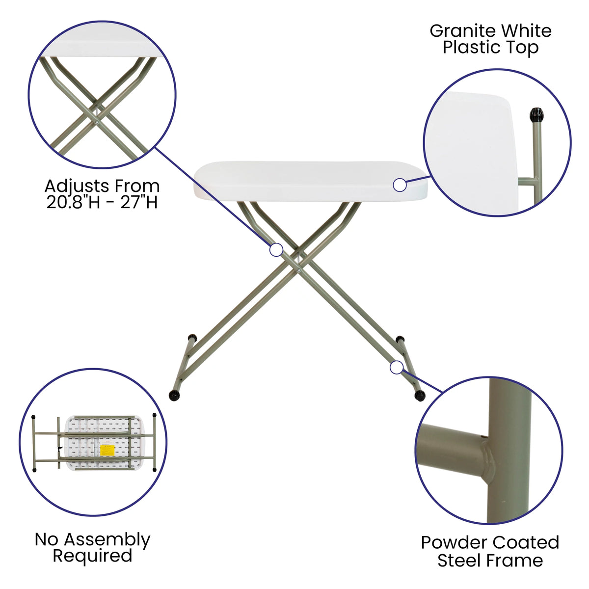 26 Inch Granite White Plastic Folding Table O625944