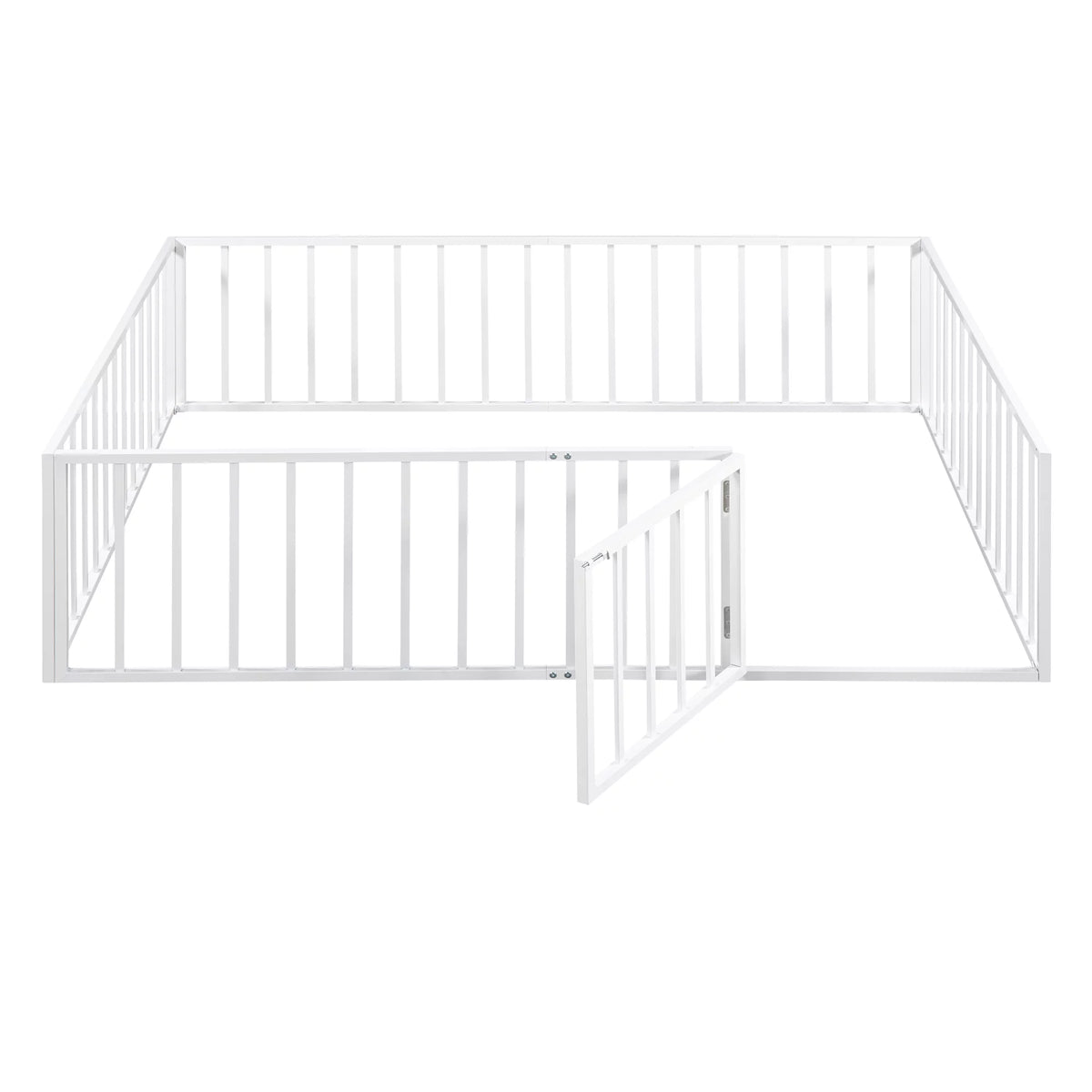 Queen Size Metal Floor Bed Frame with Fence and Door E40510