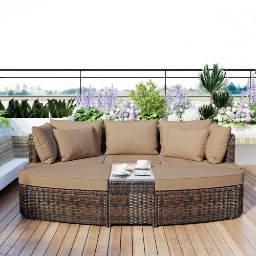 6 Piece PE Wicker Rattan Patio Sofa Set with Coffee Table V73997