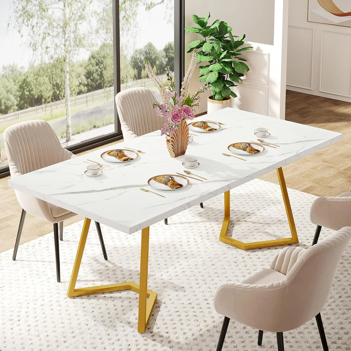 55" Faux Marble Rectangular Dining Table I73294