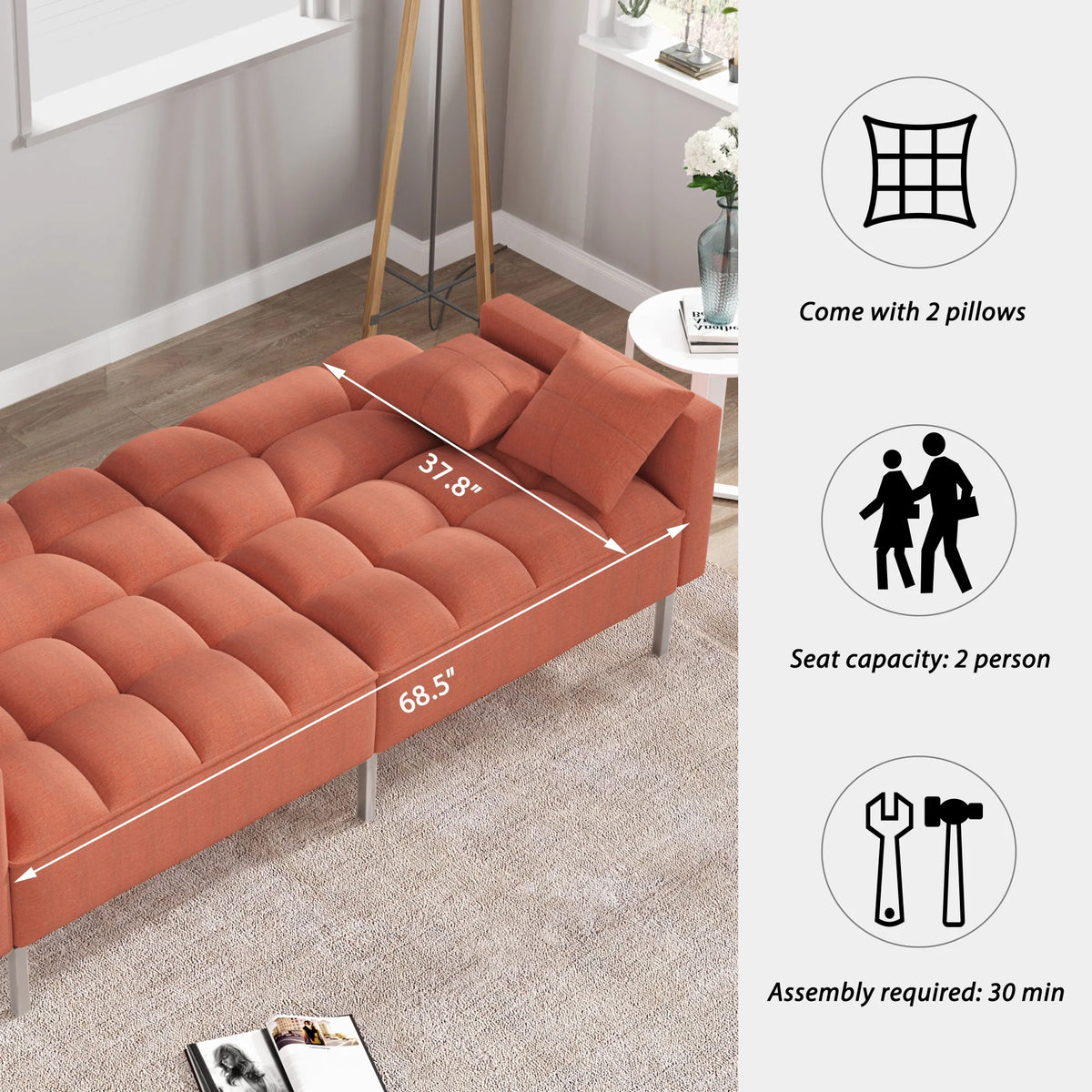 74.8" Linen Convertible Futon Sofa Bed C9803