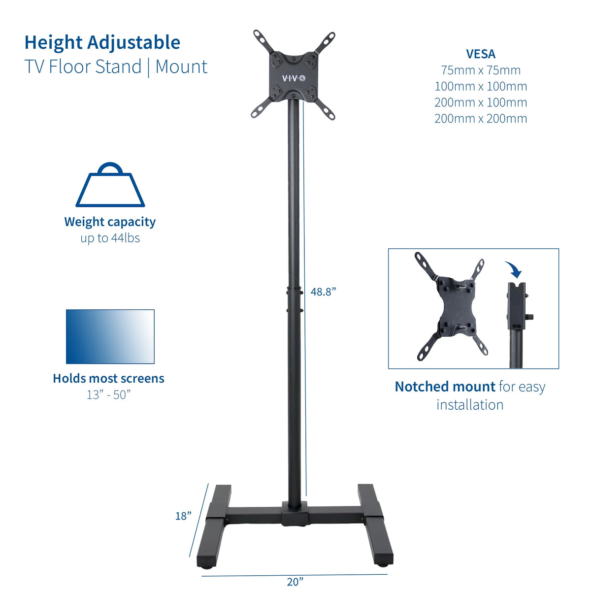 13" to 50" Height Adjustable Floor TV Stand E507