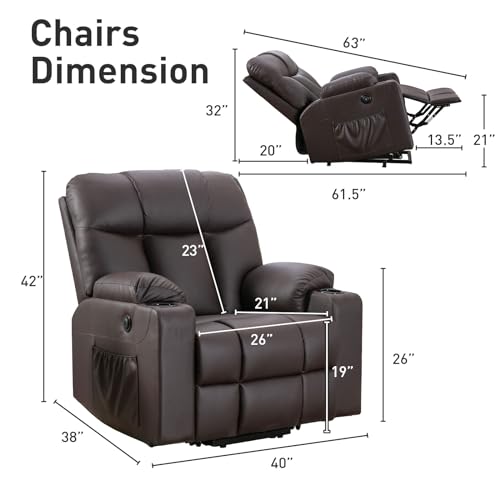 Brown Faux Leather Oversized Power Lift Recliner Chair with Heated and Massage O884