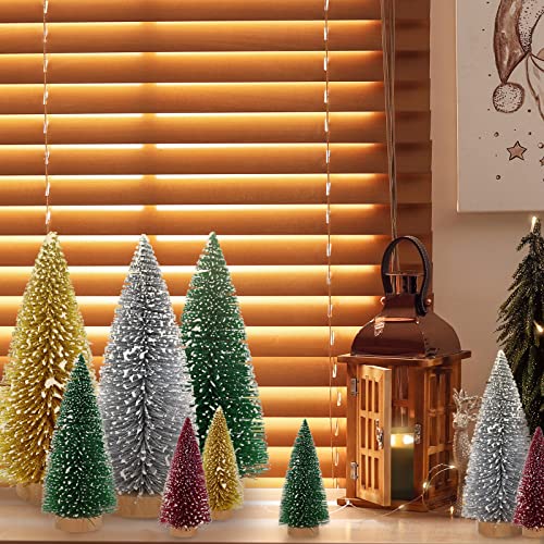 16 Pcs Artificial Mini Christmas Tree with Wood Base S808408