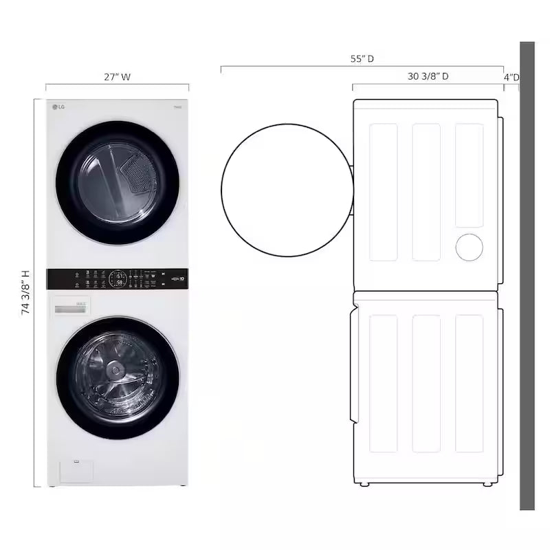 4.5 Cu.Ft. Front Load Washer & 7.4 Cu.Ft. Electric Dryer in White W4121