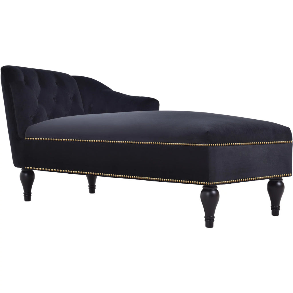 Black Velvet Button Tufted Chaise Lounge D371538