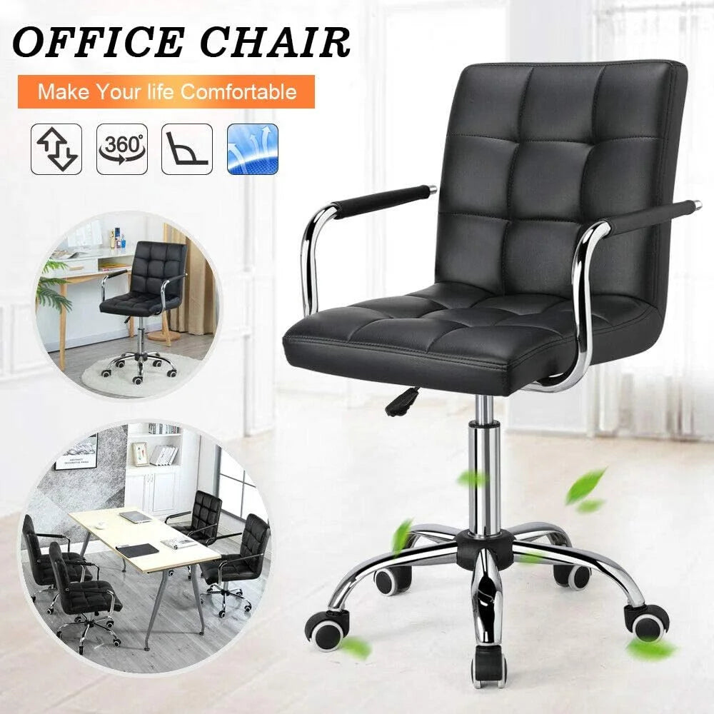 Black Ribbed PU Leather Office Chair with Wheels L380767